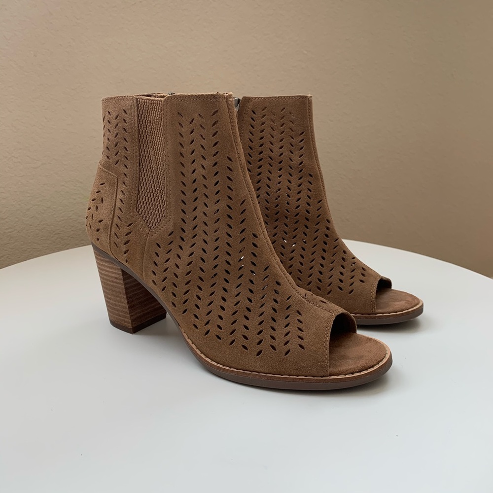 Toms Majorca Perforated Suede Peep Toe Bootie